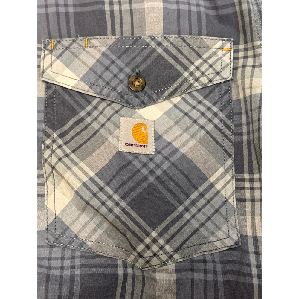 Carhartt Men's Gray Plaid Rugged Flex LS Button Down Shirt Relaxed Fit  Large - Picture 4 of 6